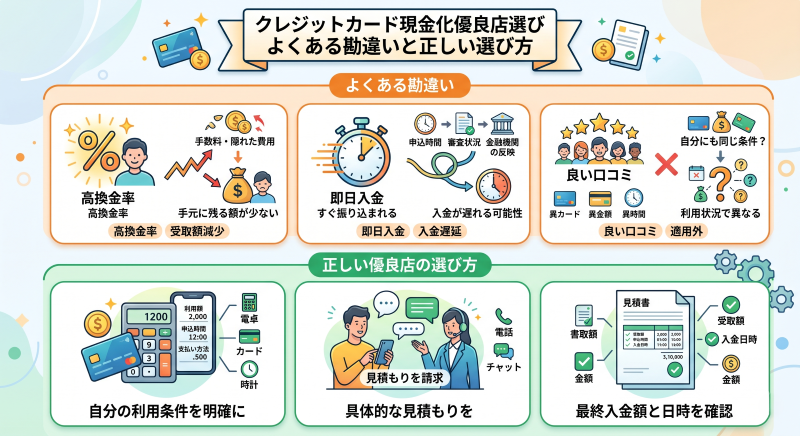 クレジットカード現金化優良店のよくある勘違いと正しい選び方