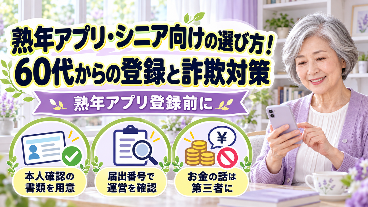 熟年アプリ・シニア向けの選び方!60代からの登録と詐欺対策