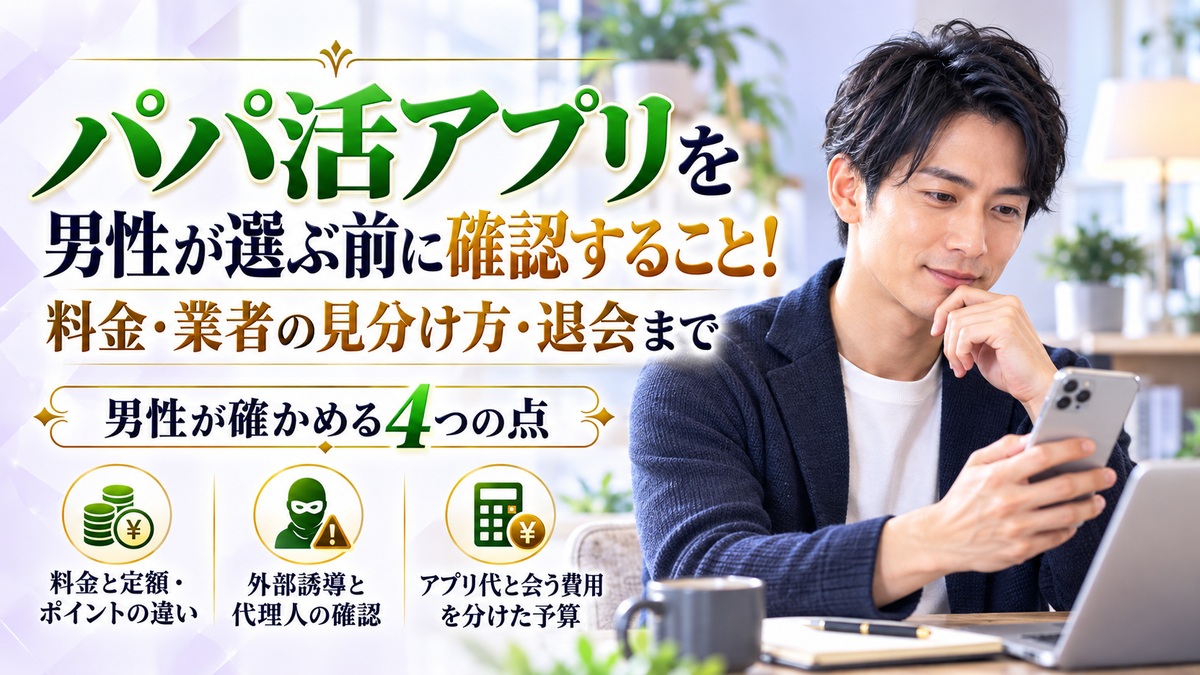 パパ活アプリを男性が選ぶ前に確認すること!料金・業者の見分け方・退会まで