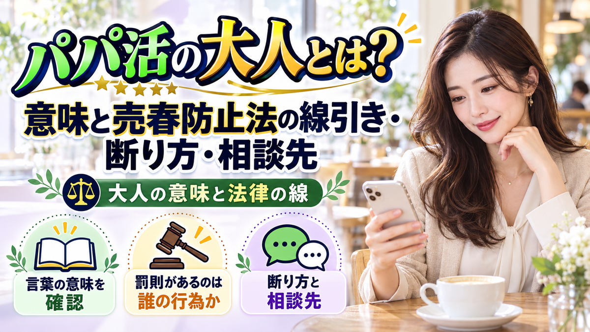 パパ活の大人とは？意味と売春防止法の線引き・断り方・相談先