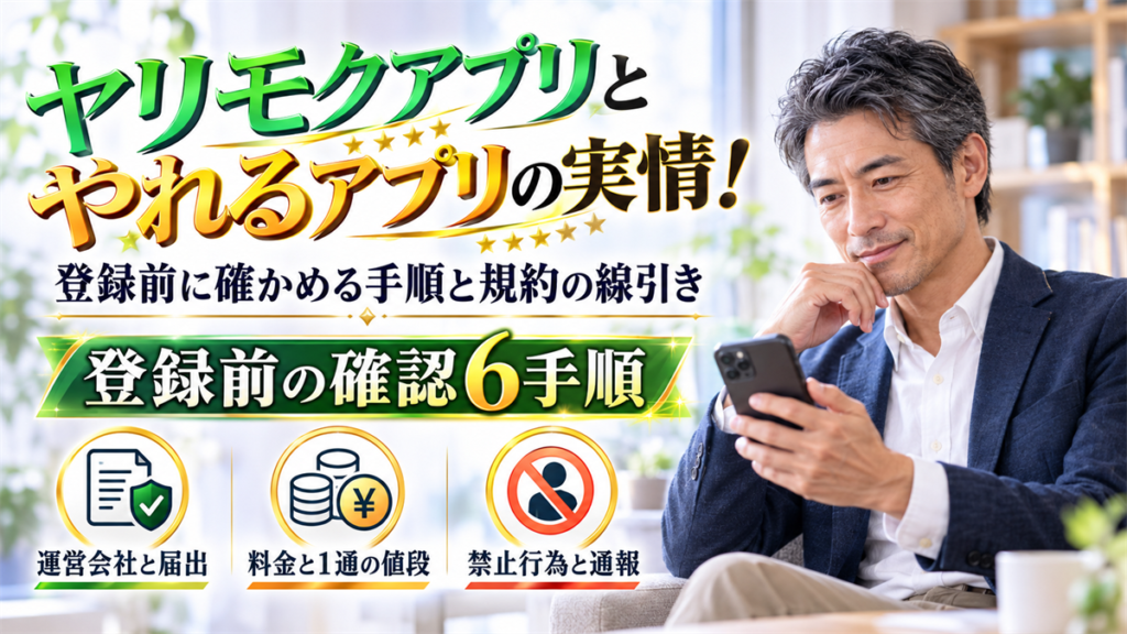 ヤリモクアプリとやれるアプリの実情！登録前に確かめる手順と規約の線引き